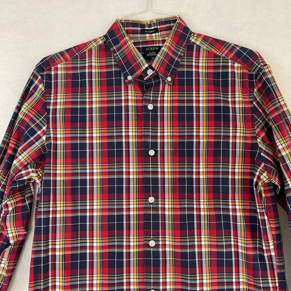 J Crew Re-Imagined Plaid Shirt Men’s M Blue‎ Red Flex Washed Classic Button Down